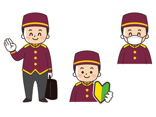 ホテルスタッフの男性　求人募集　初心者マーク　マスク着用