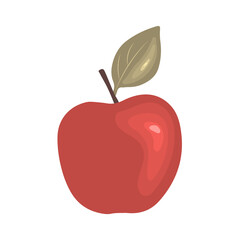 Vector apple icon with leaf isolated on white background. Red fruit illustration in hand drawn style