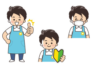 保育士の男性　求人募集　初心者マーク　マスク着用