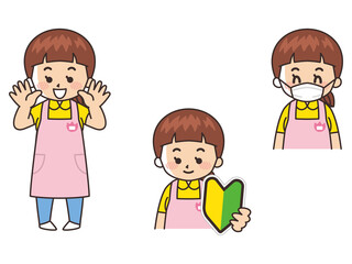 保育士の女性　求人募集　初心者マーク　マスク着用