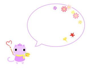 秋のネコアイコン　吹き出し＋装飾付