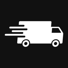 Fast shipping delivery truck icon on grey background