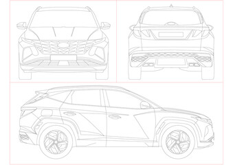 Obraz premium Vector image of Hyundai Tucson 2021. An editable Tucson image for graphic editors