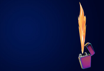 burning lighter on dark blue background