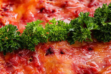 Tasty vegetable lasagna as background, closeup