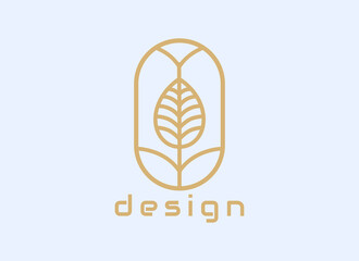 Logo design template, with gold color single leaf icon, in a circle