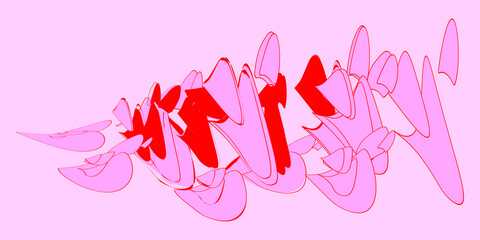 Creative colorful minimalist contemporary art illustration, wall decoration, postcards, album, brochure cover design. Playful composition of abstract shapes and curves. Pink and red colored print.