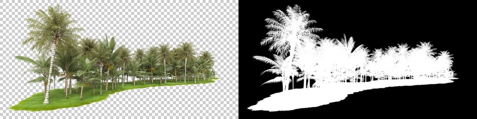 Fototapeta na wymiar Tropical jungle isolated on background with mask. 3d rendering - illustration