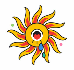 Crazy face sticker vector. Abstract comic character with big angry eye