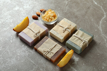 Natural spa cosmetics on gray textured table