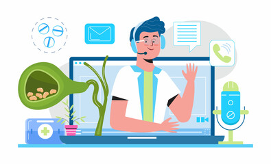 Gallbladder online consultation concept vector. Doctor treat gallstones.