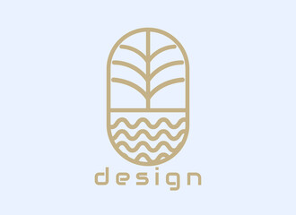 Nature Logo Design in Linear Style Template. Modern, Minimalist and Elegant Vector in gold and luxury colors