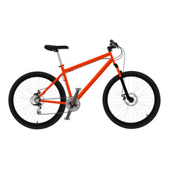 Orange mountainbike bicycle with thick offroad tyres