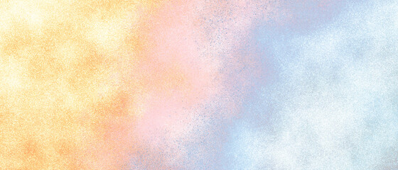カラフルなラメの粒子の抽象背景）金・ピンク・水色　光沢　キラキラ　質感　パステルカラー　バナー