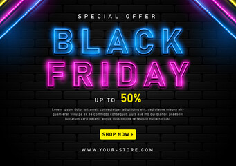 Black friday sale with neon light banner