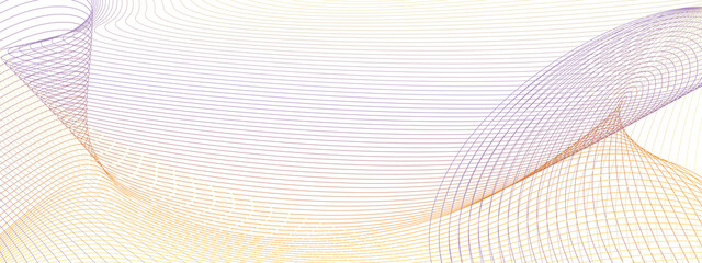 Orange, purple watermark design for cheque, ticket, banner, website, voucher. Technology line art pattern. Airy subtle curves. Abstract vector guilloche. Dynamic thin lines. White background. EPS10 - obrazy, fototapety, plakaty