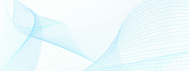 Fototapeta premium Light blue thin curves. Technology line art pattern. Futuristic abstract background. Vector guilloche design. Colored watermark. Template for landing page, banner, voucher, cheque. EPS10 illustration