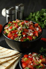 Mexican food concept with Pico de Gallo, close up