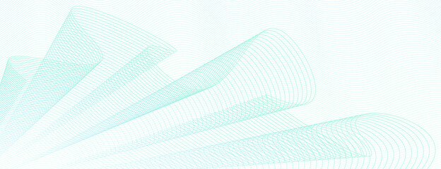 Light green draped net, wavy thin curves. Abstract vector watermark for cheque, ticket, banner, website, voucher. Line art pattern, guilloche design. White background. Elegant pleated fabric. EPS10