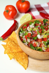 Mexican food concept with Pico de Gallo on white background