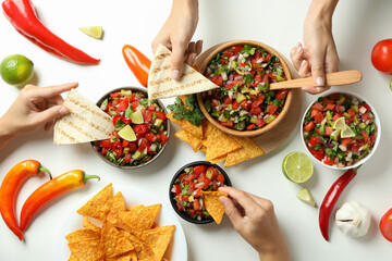 Mexican food concept with Pico de Gallo on white background