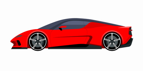 Modern sports car. Side view of a 2-door sports coupe. Vector supercar icon for road traffic and transportation illustrations.