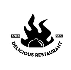 GOOD LOGO FOR BUSINESS BBQ , CAMP, RESTAURANT WITH FIRE VINTAGE RETRO MODEL