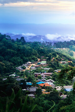 Hill Tribes village view with the mountains