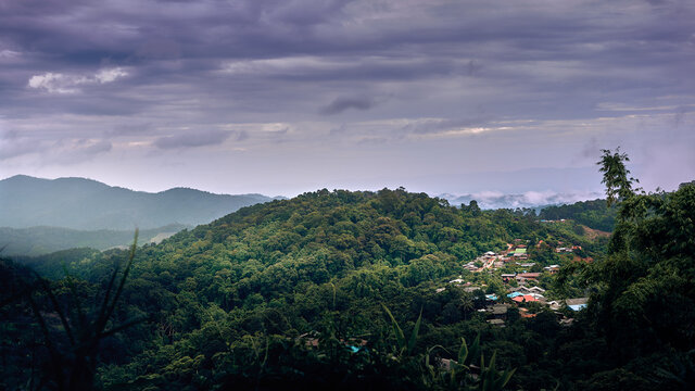 Hill Tribes village landscape with clouds