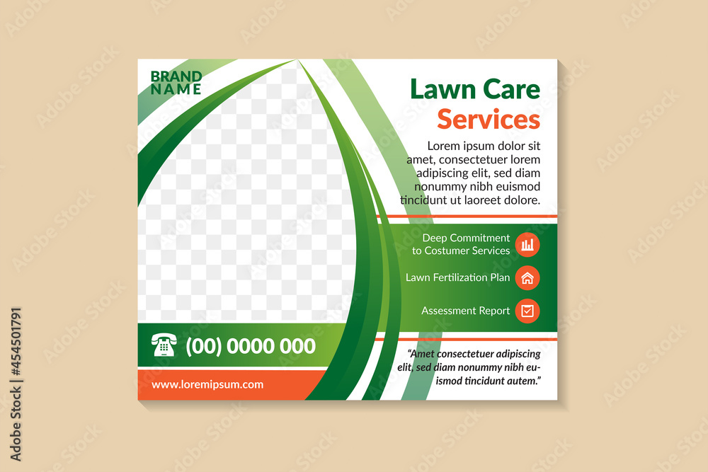Wall mural lawn care and gardening service flyer design template use green gradient color. brochure template de