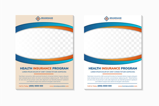 Medical insurance and health care flyer design. space for photo with transparency white shadow. Vertical layout with orange and blue gradient on element.
