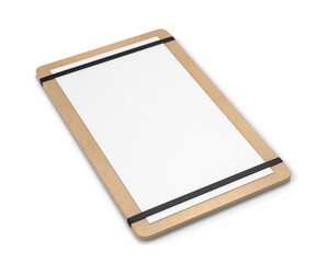 Black rubber elastic band wood menu board for mockup and branding template, 3d render illustration.