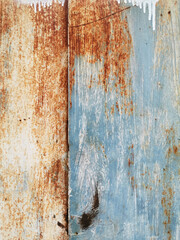 texture old blue painted metal plate nailed rusting and crumbling