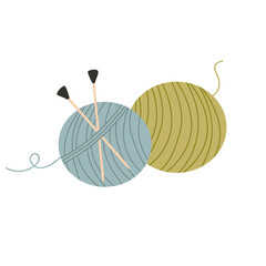 Hand drawn illustration of balls of yarn and needles