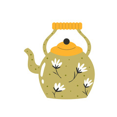 Hand drawn illustration of a kettle decorated with flowers