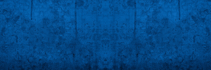 Old wall pattern texture cement blue dark abstract  blue color design are light with black gradient background.