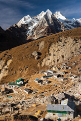 View of Khare village last village before climb up to Mera peak, Everest region, Himalaya mountains range in Nepal