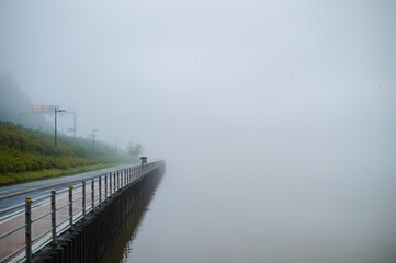 fog mist riverside in summer 