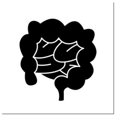 Intestines glyph icon. Gastrointestinal tract part. Digestive system. Medical treatment. Body parts. Human internal organs concept.Filled flat sign. Isolated silhouette vector illustration