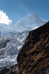 Manaslu mountain peak, eighth highest peak in the world, Himalaya mountains range in Nepal