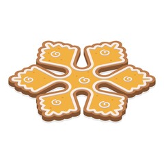 Christmas gingerbread snowflakes with yellow glaze, 3D. For the design of greeting cards, flyers. Vector illustration