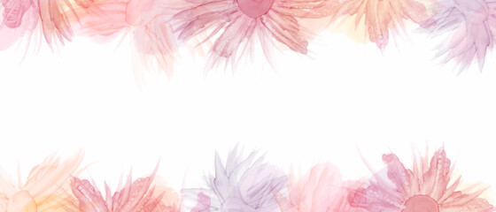 アルコールインクアートの背景）上下にグラデーションの花　ナチュラル　透明感　バナー　春　夏　スペース