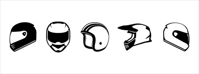 Motorcycle helmet vector icon set. Racing team helmet vector illustration - obrazy, fototapety, plakaty