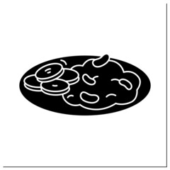 Ewa riro glyph icon. Beans porridge, Stewed beans. Yoruba traditional dish. Afro-Caribbean food.Local food concept.Filled flat sign. Isolated silhouette vector illustration