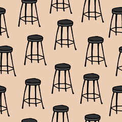 backless chair, kitchen chair illustration on brown background. seamless pattern, hand drawn vector. simple and classic. doodle art for wallpaper, backdrop, fabric, textile, wrapping paper and gift.