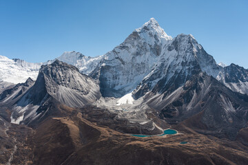 Ama Dablam mountain peak view from Dingboche view point, Everest or Khumbu region, Himalaya mountains range in Nepal