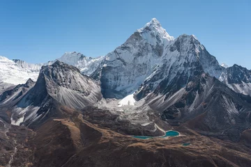Fotobehang Himalaya Ama Dablam bergtop uitzicht vanaf Dingboche uitkijkpunt, Everest of Khumbu regio, Himalaya gebergte in Nepal