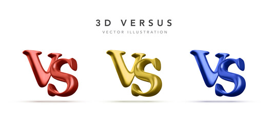 Set of 3d versus battle headline. Competitions between contestants, fighters or teams. Vector illustration