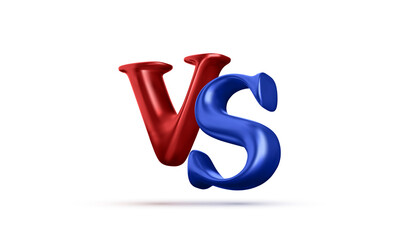 Blue and red 3d versus battle headline with shadow isolated on white background. Competitions between contestants, fighters or teams. Vector illustration