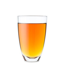 Glass of tasty apple juice on white background